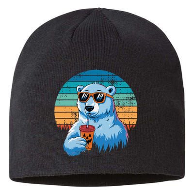 Retro Polar Bear In Sunglasses Halloween Funny Polar Bear Gift Sustainable Beanie