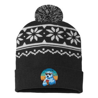 Retro Polar Bear In Sunglasses Halloween Funny Polar Bear Gift USA-Made Snowflake Beanie