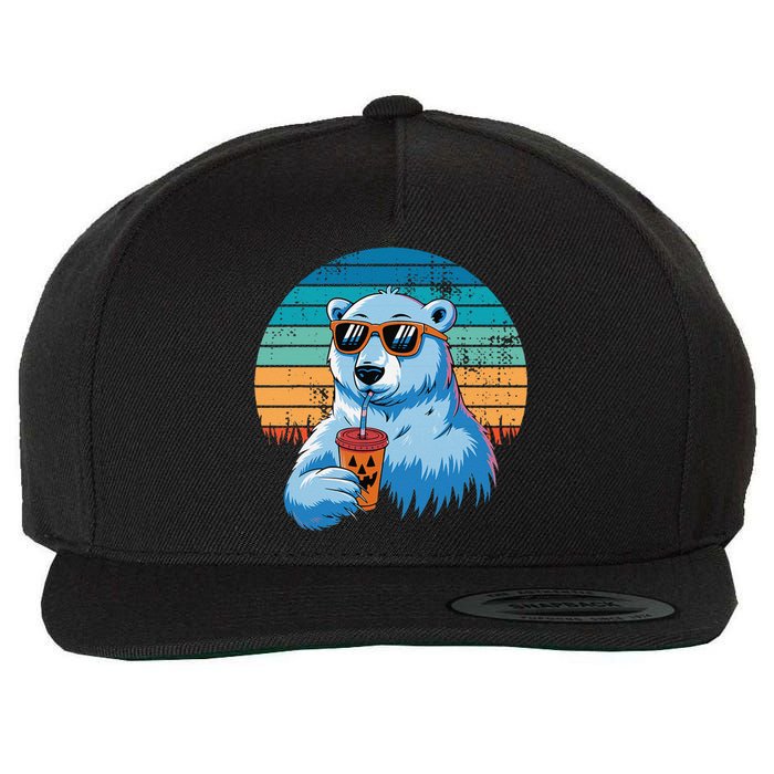 Retro Polar Bear In Sunglasses Halloween Funny Polar Bear Gift Wool Snapback Cap