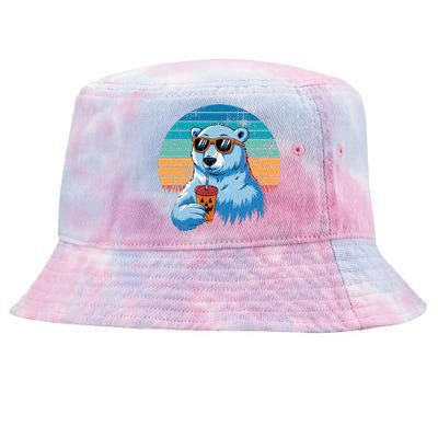 Retro Polar Bear In Sunglasses Halloween Funny Polar Bear Gift Tie-Dyed Bucket Hat