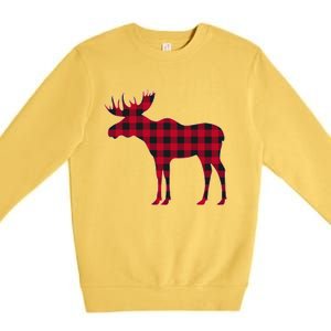 Red Plaid Buffalo Moose Christmas Matching Family Pajama Gift Premium Crewneck Sweatshirt