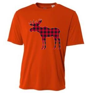 Red Plaid Buffalo Moose Christmas Matching Family Pajama Gift Cooling Performance Crew T-Shirt