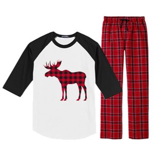 Red Plaid Buffalo Moose Christmas Matching Family Pajama Gift Raglan Sleeve Pajama Set