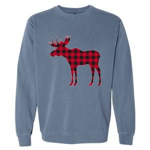 Red Plaid Buffalo Moose Christmas Matching Family Pajama Gift Garment-Dyed Sweatshirt