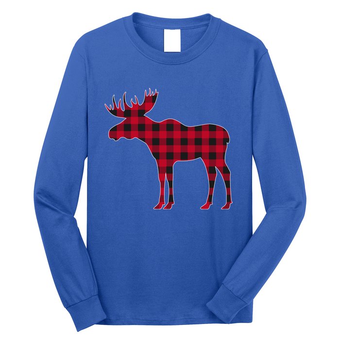 Red Plaid Buffalo Moose Christmas Matching Family Pajama Gift Long Sleeve Shirt