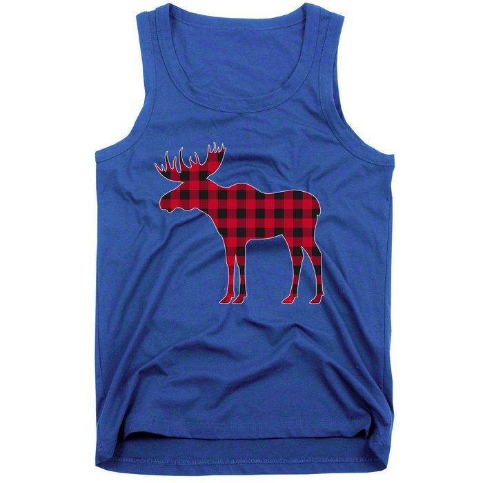 Red Plaid Buffalo Moose Christmas Matching Family Pajama Gift Tank Top