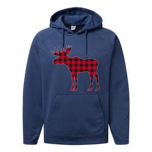 Red Plaid Buffalo Moose Christmas Matching Family Pajama Gift Performance Fleece Hoodie