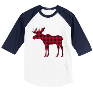 Red Plaid Buffalo Moose Christmas Matching Family Pajama Gift Baseball Sleeve Shirt