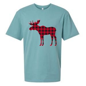 Red Plaid Buffalo Moose Christmas Matching Family Pajama Gift Sueded Cloud Jersey T-Shirt