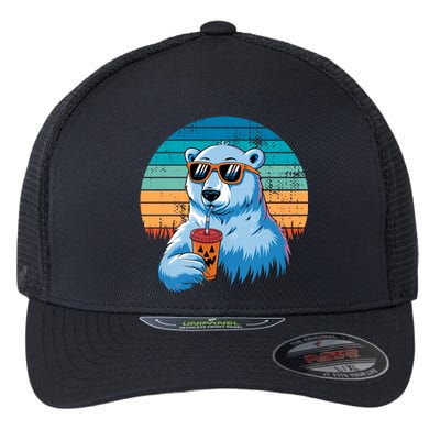 Retro Polar Bear In Sunglasses Halloween Funny Polar Bear Flexfit Unipanel Trucker Cap