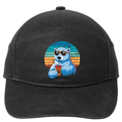 Retro Polar Bear In Sunglasses Halloween Funny Polar Bear 7-Panel Snapback Hat