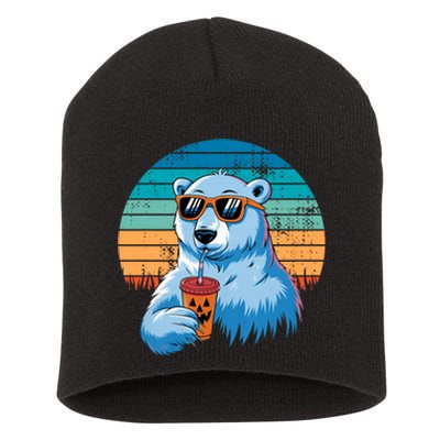 Retro Polar Bear In Sunglasses Halloween Funny Polar Bear Short Acrylic Beanie