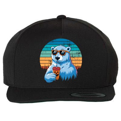 Retro Polar Bear In Sunglasses Halloween Funny Polar Bear Wool Snapback Cap