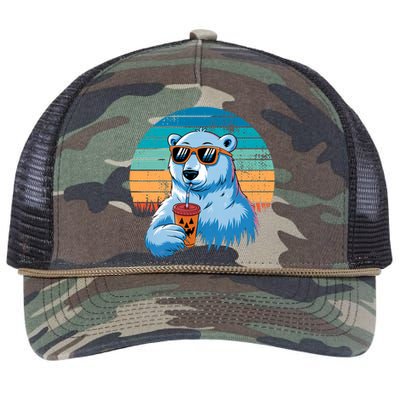 Retro Polar Bear In Sunglasses Halloween Funny Polar Bear Retro Rope Trucker Hat Cap