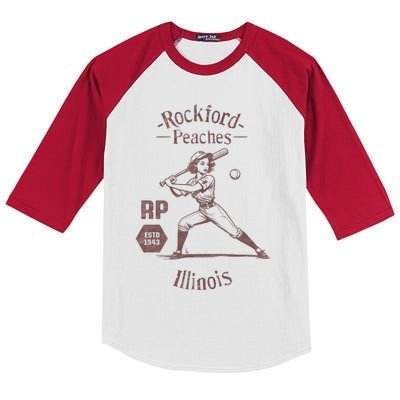 Rockford Peaches Baseball Team Kids Colorblock Raglan Jersey