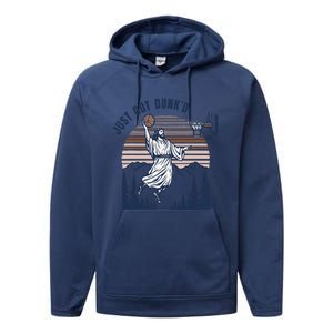 Retro Playing Basketball Funny Christians Performance Fleece Hoodie