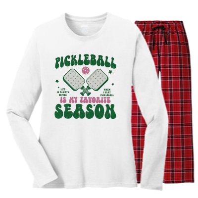 Retro Pickle Ball Is My Favorite Season Women's Long Sleeve Flannel Pajama Set 