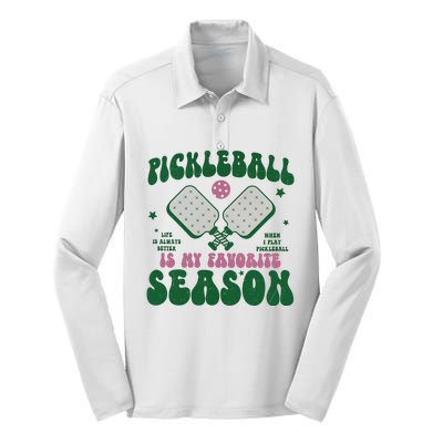 Retro Pickle Ball Is My Favorite Season Silk Touch Performance Long Sleeve Polo