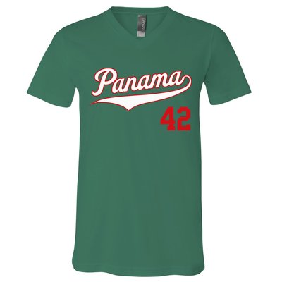 Retro Panama Baseball Soccer Futbol Beisbol 42 V-Neck T-Shirt