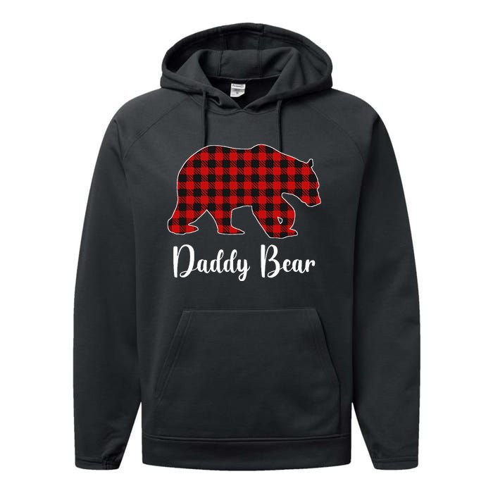 Red Plaid Bear Christmas Pajama Daddy Matching Family Dad Performance Fleece Hoodie