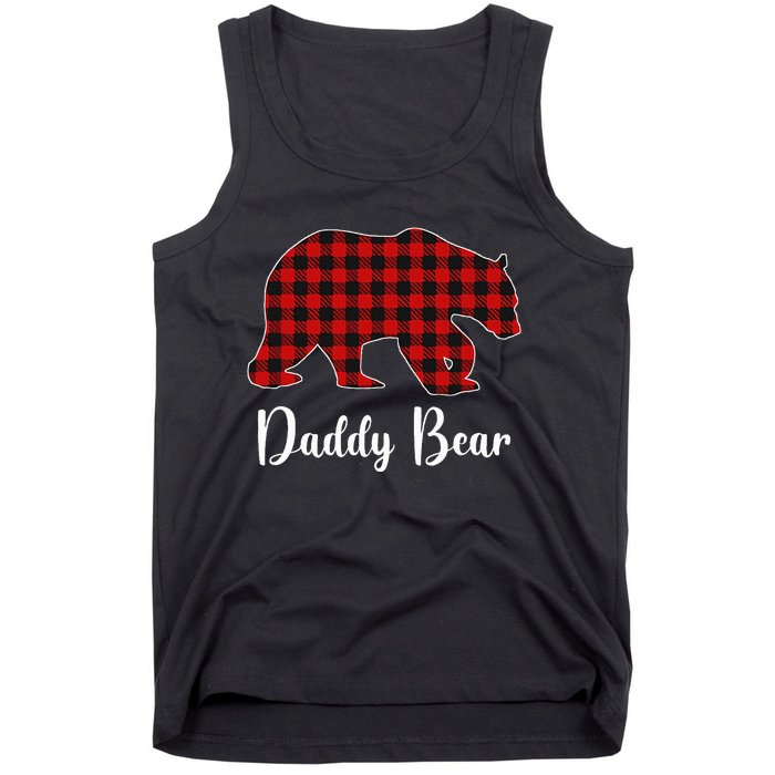 Red Plaid Bear Christmas Pajama Daddy Matching Family Dad Tank Top