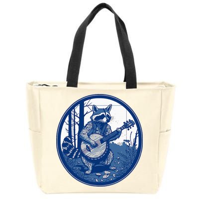 Raccoon Playing Banjo Vintage Cottagecore Zip Tote Bag