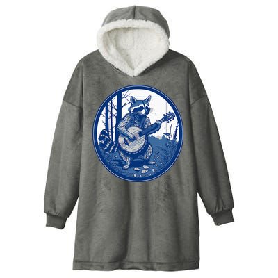 Raccoon Playing Banjo Vintage Cottagecore Hooded Wearable Blanket