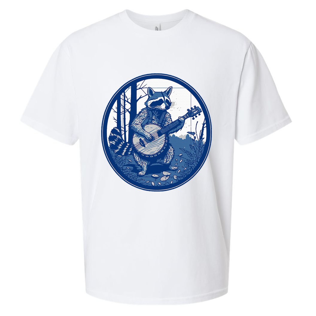 Raccoon Playing Banjo Vintage Cottagecore Sueded Cloud Jersey T-Shirt