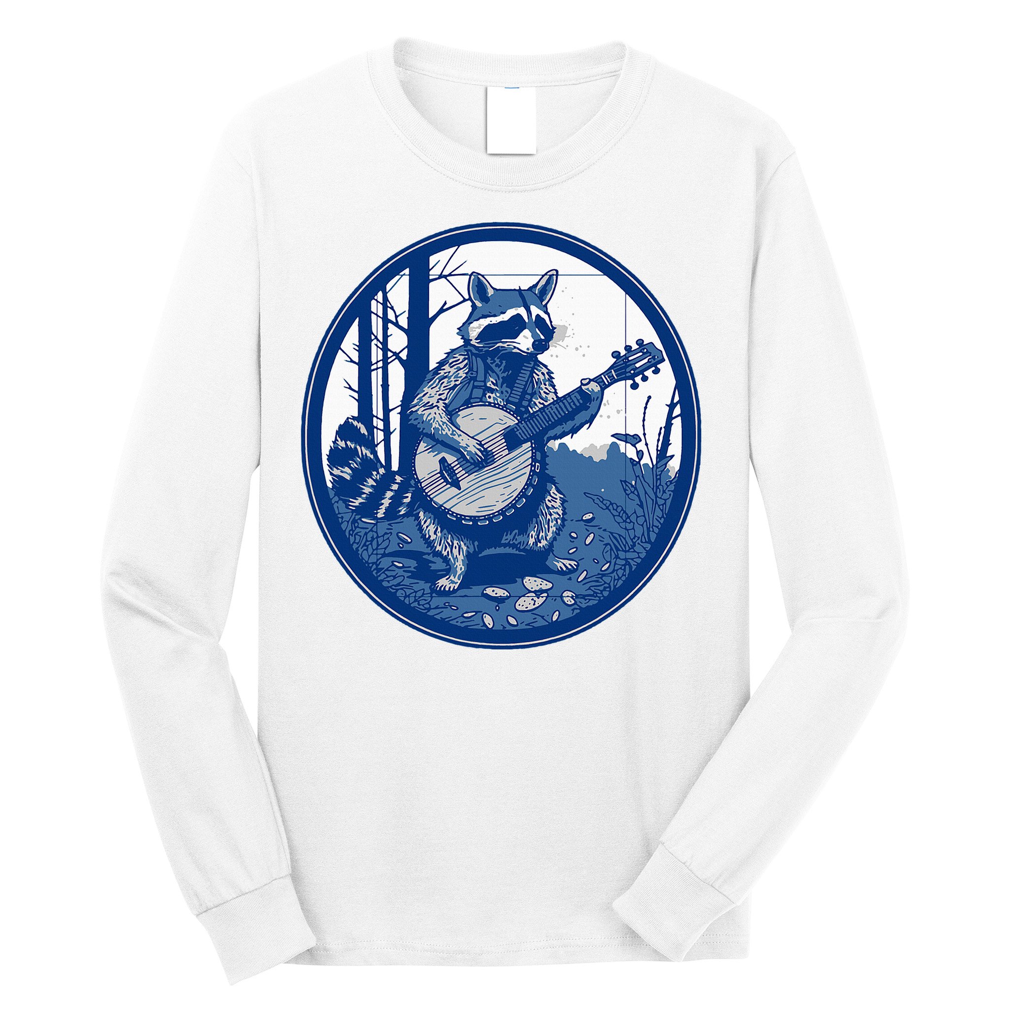 Raccoon Playing Banjo Vintage Cottagecore Long Sleeve Shirt