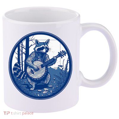 Raccoon Playing Banjo Vintage Cottagecore 11oz C Handle Ceramic Mug