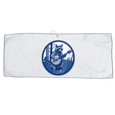 Raccoon Playing Banjo Vintage Cottagecore Large Microfiber Waffle Golf Towel