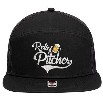 Relief Pitcher Beer And Baseball Funny 7 Panel Mesh Trucker Snapback Hat
