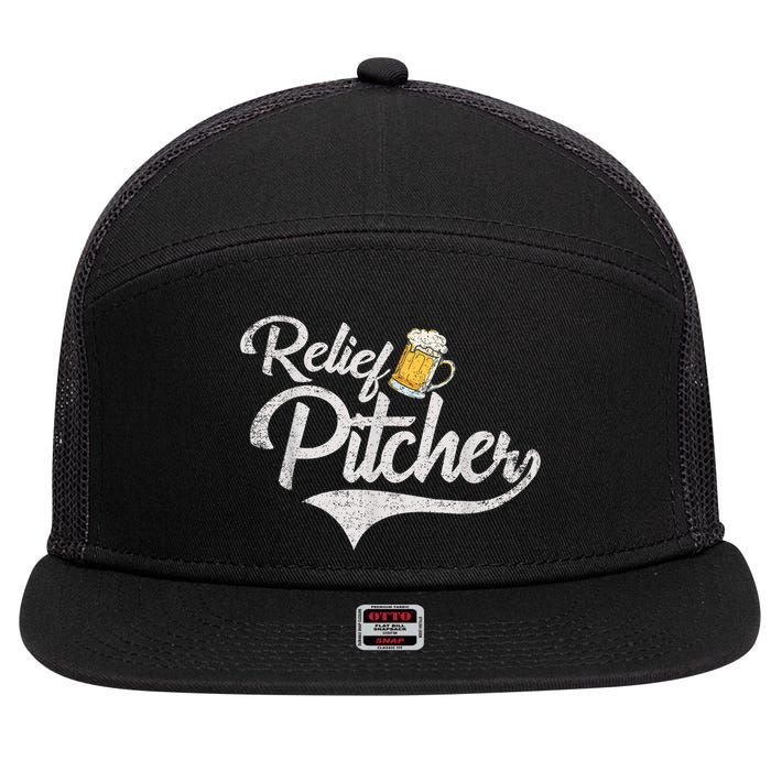 Relief Pitcher Beer And Baseball Funny 7 Panel Mesh Trucker Snapback Hat