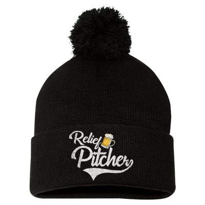 Relief Pitcher Beer And Baseball Funny Pom Pom 12in Knit Beanie