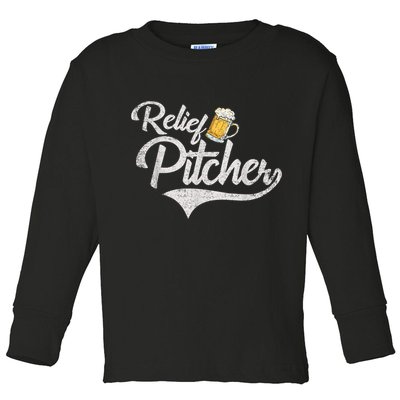 Relief Pitcher Beer And Baseball Funny Toddler Long Sleeve Shirt