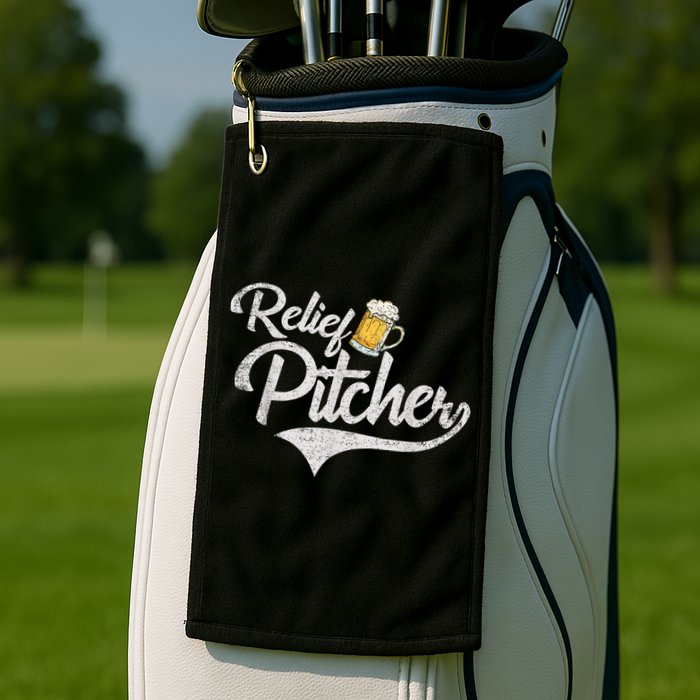 Relief Pitcher Beer And Baseball Funny Golf Towel