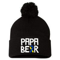 Ribbon Papa Bear Down Syndrome Awareness T21 Day Gift Pom Pom 12in Knit Beanie