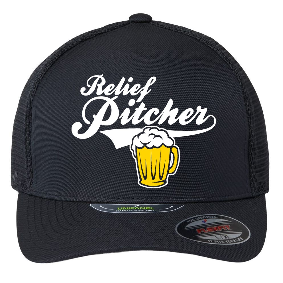 Relief Pitcher Beer And Baseball Flexfit Unipanel Trucker Cap