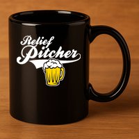 Relief Pitcher Beer And Baseball 11oz C Handle Ceramic Mug