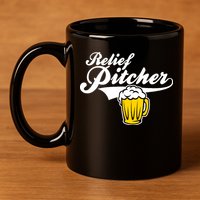 Relief Pitcher Beer And Baseball 11oz C Handle Ceramic Mug