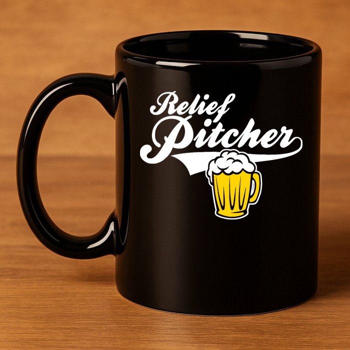 Relief Pitcher Beer And Baseball 11oz C Handle Ceramic Mug