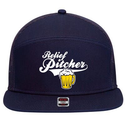 Relief Pitcher Beer And Baseball 7 Panel Mesh Trucker Snapback Hat
