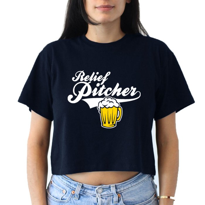 Relief Pitcher Beer And Baseball Women's Crop Top Tee