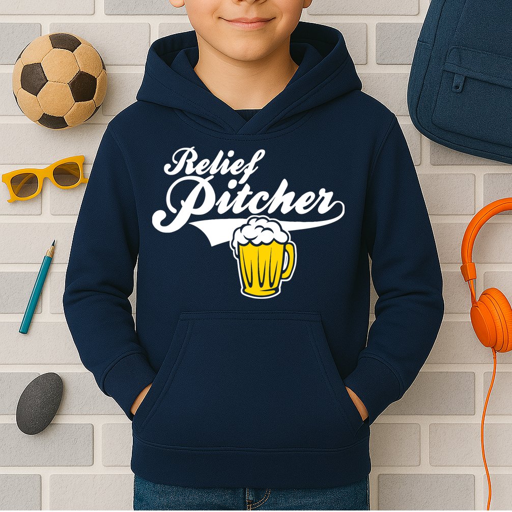 Relief Pitcher Beer And Baseball Kids Hoodie