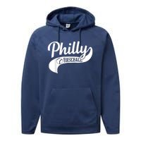 Retro Philadelphia Baseball Vintage Philly Swoosh Performance Fleece Hoodie