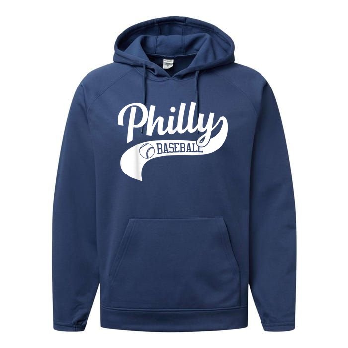 Retro Philadelphia Baseball Vintage Philly Swoosh Performance Fleece Hoodie