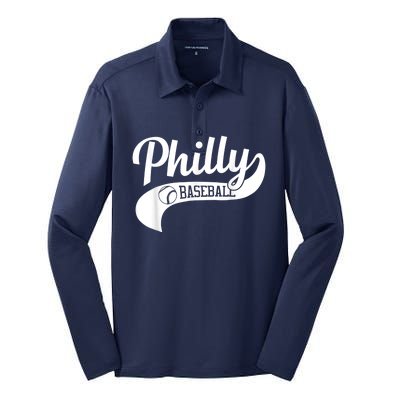 Retro Philadelphia Baseball Vintage Philly Swoosh Silk Touch Performance Long Sleeve Polo