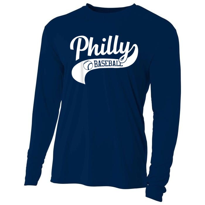 Retro Philadelphia Baseball Vintage Philly Swoosh Cooling Performance Long Sleeve Crew