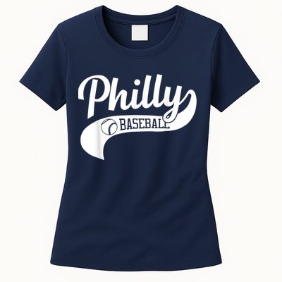 Retro Philadelphia Baseball Vintage Philly Swoosh Womens T-Shirt