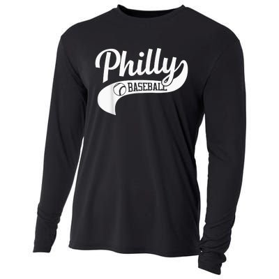 Retro Philadelphia Baseball Vintage Philly Swoosh Cooling Performance Long Sleeve Crew